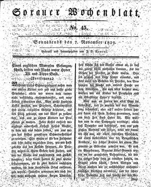 Sorauer Wochenblatt für Unterhaltung, Belehrung und Ereignisse der Gegenwart vom 07.11.1829