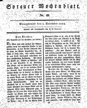Sorauer Wochenblatt für Unterhaltung, Belehrung und Ereignisse der Gegenwart vom 05.12.1829