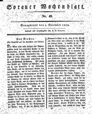 Sorauer Wochenblatt für Unterhaltung, Belehrung und Ereignisse der Gegenwart vom 05.12.1829