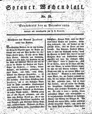 Sorauer Wochenblatt für Unterhaltung, Belehrung und Ereignisse der Gegenwart vom 19.12.1829