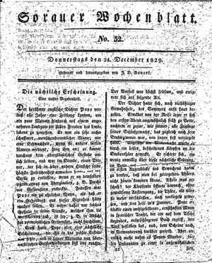 Sorauer Wochenblatt für Unterhaltung, Belehrung und Ereignisse der Gegenwart vom 24.12.1829