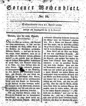 Sorauer Wochenblatt für Unterhaltung, Belehrung und Ereignisse der Gegenwart vom 17.04.1830