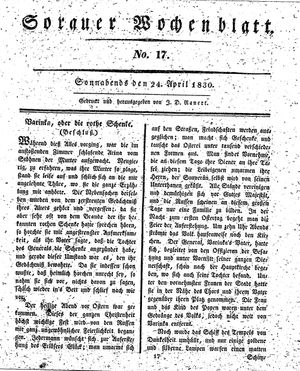 Sorauer Wochenblatt für Unterhaltung, Belehrung und Ereignisse der Gegenwart on Apr 24, 1830