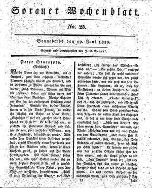 Sorauer Wochenblatt für Unterhaltung, Belehrung und Ereignisse der Gegenwart on Jun 19, 1830