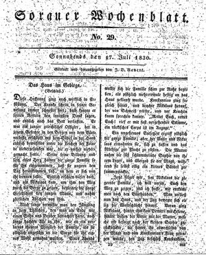 Sorauer Wochenblatt für Unterhaltung, Belehrung und Ereignisse der Gegenwart vom 17.07.1830