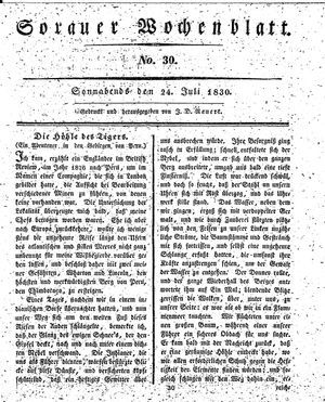 Sorauer Wochenblatt für Unterhaltung, Belehrung und Ereignisse der Gegenwart vom 24.07.1830