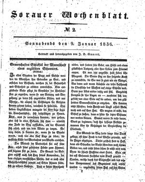 Sorauer Wochenblatt für Unterhaltung, Belehrung und Ereignisse der Gegenwart vom 09.01.1836