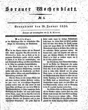 Sorauer Wochenblatt für Unterhaltung, Belehrung und Ereignisse der Gegenwart vom 30.01.1836