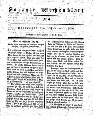 Sorauer Wochenblatt für Unterhaltung, Belehrung und Ereignisse der Gegenwart vom 06.02.1836
