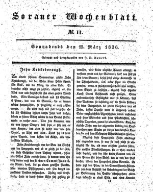 Sorauer Wochenblatt für Unterhaltung, Belehrung und Ereignisse der Gegenwart vom 12.03.1836