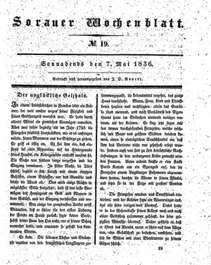 Sorauer Wochenblatt für Unterhaltung, Belehrung und Ereignisse der Gegenwart vom 07.05.1836
