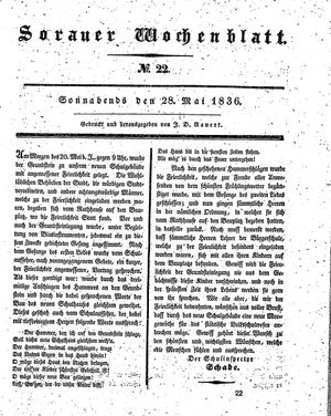 Sorauer Wochenblatt für Unterhaltung, Belehrung und Ereignisse der Gegenwart vom 28.05.1836