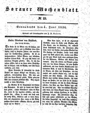 Sorauer Wochenblatt für Unterhaltung, Belehrung und Ereignisse der Gegenwart on Jun 4, 1836