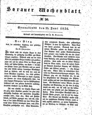 Sorauer Wochenblatt für Unterhaltung, Belehrung und Ereignisse der Gegenwart vom 25.06.1836
