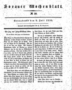 Sorauer Wochenblatt für Unterhaltung, Belehrung und Ereignisse der Gegenwart vom 09.07.1836