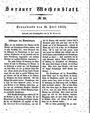 Sorauer Wochenblatt für Unterhaltung, Belehrung und Ereignisse der Gegenwart vom 16.07.1836