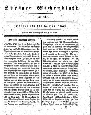 Sorauer Wochenblatt für Unterhaltung, Belehrung und Ereignisse der Gegenwart vom 23.07.1836