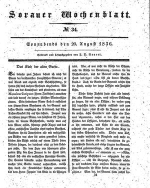 Sorauer Wochenblatt für Unterhaltung, Belehrung und Ereignisse der Gegenwart vom 20.08.1836