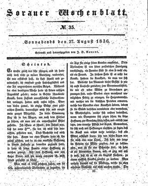 Sorauer Wochenblatt für Unterhaltung, Belehrung und Ereignisse der Gegenwart vom 27.08.1836