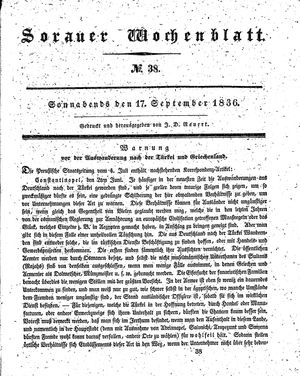 Sorauer Wochenblatt für Unterhaltung, Belehrung und Ereignisse der Gegenwart vom 17.09.1836