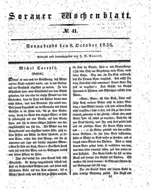 Sorauer Wochenblatt für Unterhaltung, Belehrung und Ereignisse der Gegenwart vom 08.10.1836