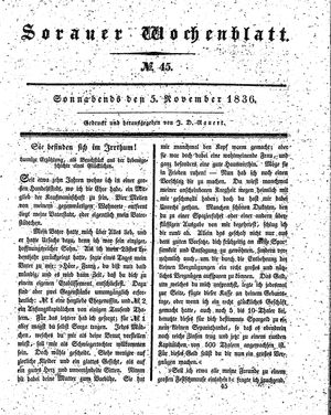 Sorauer Wochenblatt für Unterhaltung, Belehrung und Ereignisse der Gegenwart vom 05.11.1836