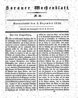 Sorauer Wochenblatt für Unterhaltung, Belehrung und Ereignisse der Gegenwart vom 03.12.1836