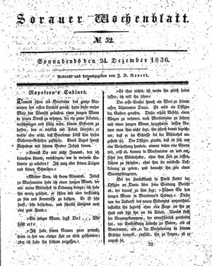 Sorauer Wochenblatt für Unterhaltung, Belehrung und Ereignisse der Gegenwart vom 24.12.1836