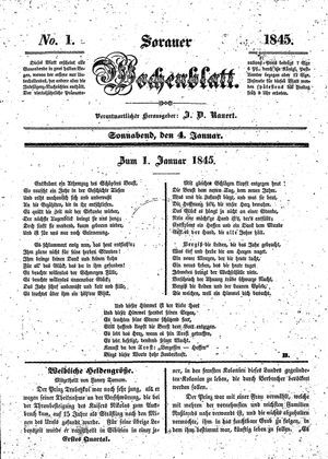 Sorauer Wochenblatt für Unterhaltung, Belehrung und Ereignisse der Gegenwart vom 04.01.1845