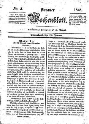Sorauer Wochenblatt für Unterhaltung, Belehrung und Ereignisse der Gegenwart vom 18.01.1845