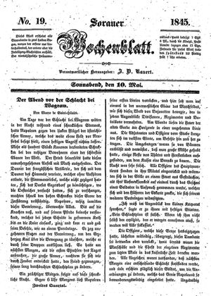 Sorauer Wochenblatt für Unterhaltung, Belehrung und Ereignisse der Gegenwart vom 10.05.1845