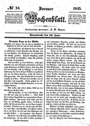 Sorauer Wochenblatt für Unterhaltung, Belehrung und Ereignisse der Gegenwart on Jun 14, 1845