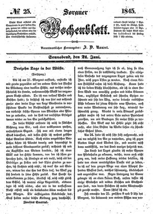 Sorauer Wochenblatt für Unterhaltung, Belehrung und Ereignisse der Gegenwart vom 21.06.1845