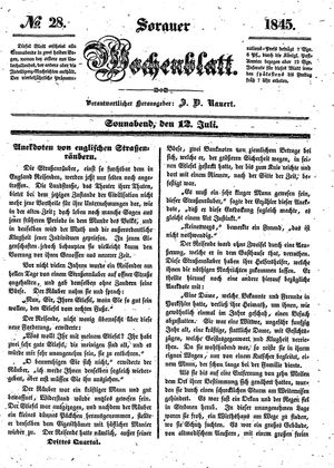 Sorauer Wochenblatt für Unterhaltung, Belehrung und Ereignisse der Gegenwart vom 12.07.1845
