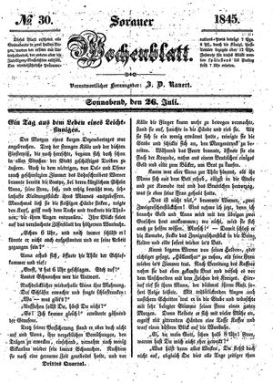 Sorauer Wochenblatt für Unterhaltung, Belehrung und Ereignisse der Gegenwart vom 26.07.1845
