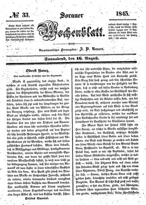 Sorauer Wochenblatt für Unterhaltung, Belehrung und Ereignisse der Gegenwart vom 16.08.1845