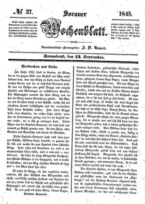 Sorauer Wochenblatt für Unterhaltung, Belehrung und Ereignisse der Gegenwart on Sep 13, 1845