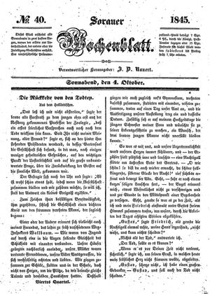 Sorauer Wochenblatt für Unterhaltung, Belehrung und Ereignisse der Gegenwart on Oct 4, 1845