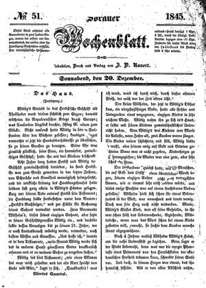 Sorauer Wochenblatt für Unterhaltung, Belehrung und Ereignisse der Gegenwart vom 20.12.1845