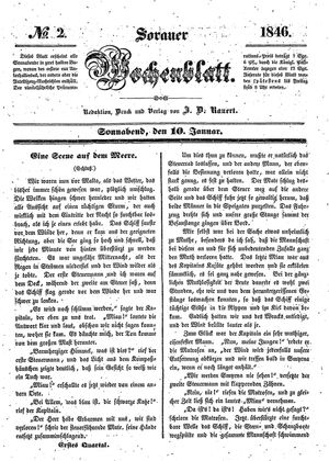 Sorauer Wochenblatt für Unterhaltung, Belehrung und Ereignisse der Gegenwart vom 10.01.1846