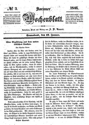 Sorauer Wochenblatt für Unterhaltung, Belehrung und Ereignisse der Gegenwart on Jan 17, 1846