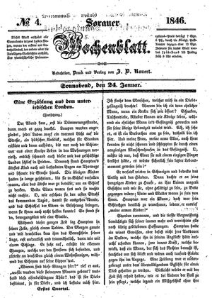 Sorauer Wochenblatt für Unterhaltung, Belehrung und Ereignisse der Gegenwart vom 24.01.1846