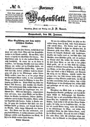 Sorauer Wochenblatt für Unterhaltung, Belehrung und Ereignisse der Gegenwart vom 31.01.1846