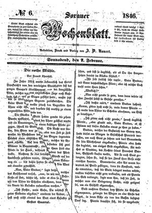 Sorauer Wochenblatt für Unterhaltung, Belehrung und Ereignisse der Gegenwart vom 07.02.1846