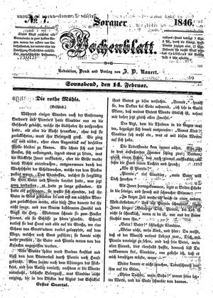 Sorauer Wochenblatt für Unterhaltung, Belehrung und Ereignisse der Gegenwart vom 14.02.1846