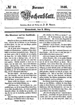 Sorauer Wochenblatt für Unterhaltung, Belehrung und Ereignisse der Gegenwart vom 07.03.1846
