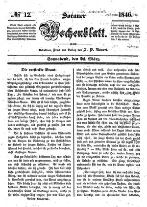 Sorauer Wochenblatt für Unterhaltung, Belehrung und Ereignisse der Gegenwart vom 21.03.1846