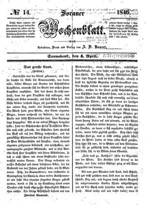 Sorauer Wochenblatt für Unterhaltung, Belehrung und Ereignisse der Gegenwart vom 04.04.1846