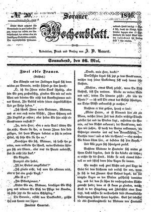 Sorauer Wochenblatt für Unterhaltung, Belehrung und Ereignisse der Gegenwart vom 16.05.1846