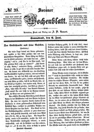 Sorauer Wochenblatt für Unterhaltung, Belehrung und Ereignisse der Gegenwart vom 06.06.1846